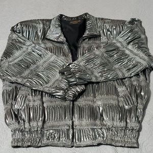Vintage Ruched Silver Bomber Jacket